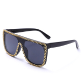 Black Casual Daily Patchwork Chains Sunglasses