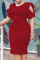 Red Casual Elegant Solid Patchwork O Neck One Step Skirt Dresses
