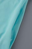 Sky Blue Fashion Casual Solid Basic V Neck Short Sleeve Dress