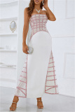 White Sexy Formal Patchwork Backless Strapless Evening Dress Dresses