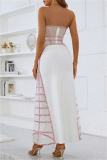 White Sexy Formal Patchwork Backless Strapless Evening Dress Dresses