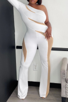 White Sexy Solid Patchwork One Shoulder Skinny Jumpsuits