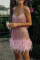 Pink Fashion Sexy Patchwork Sequins Feathers V Neck Sling Dress