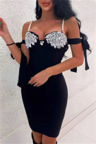 Black Sexy Formal Patchwork Hollowed Out Backless Beading Spaghetti Strap Evening Dress Dresses