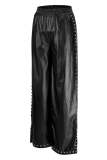 Black Fashion Casual Solid Patchwork Slit Regular High Waist Trousers
