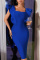 Blue Sexy Formal Solid Patchwork Square Collar Short Sleeve Dress Dresses