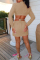 Dark Khaki Casual Solid Bandage Hollowed Out Turn-back Collar Long Sleeve Dresses