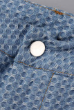 Light Blue Sexy Solid Tassel Patchwork Buttons Asymmetrical V Neck Long Sleeve Two Pieces(Contain The Scarf)