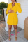 Yellow Casual Solid Bandage Hollowed Out Turn-back Collar Long Sleeve Dresses