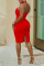 Rose Red Fashion Sexy Solid Backless Slit Halter Sleeveless Dress