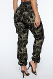 Army Green Casual Street Print Camouflage Print Straight High Waist Pencil Full Print Bottoms