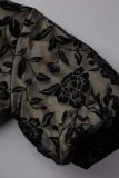 Black Fashion Elegant Print Bandage Patchwork O Neck A Line Dresses