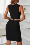 Black Sexy Casual Solid Hollowed Out Patchwork V Neck Sleeveless Dress