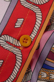 Orange Casual Print Patchwork Turndown Collar Tops