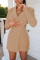 Green Casual Solid Bandage Hollowed Out Turn-back Collar Long Sleeve Dresses