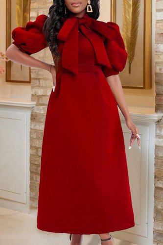 Red Celebrities Elegant Solid Bandage Patchwork Straight Dresses