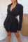 Dark Khaki Casual Solid Bandage Hollowed Out Turn-back Collar Long Sleeve Dresses