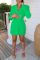 Green Casual Solid Bandage Hollowed Out Turn-back Collar Long Sleeve Dresses
