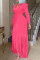 Pink Fashion Casual Solid Tassel Patchwork With Belt V Neck Long Sleeve Dress