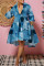 Blue Yellow Fashion Casual Print Patchwork Turndown Collar Shirt Dress
