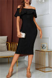Black Sexy Formal Solid Patchwork Off the Shoulder Evening Dress