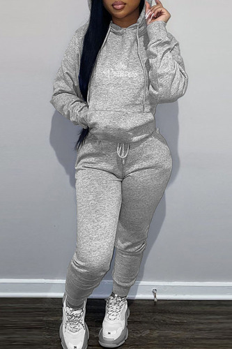 Grey Casual Solid Patchwork Hot Drill Hooded Collar Long Sleeve Two Pieces