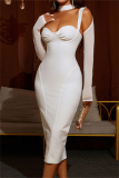 White Sexy Solid Backless Square Collar Evening Dress