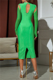 Green Sexy Solid Backless Square Collar Evening Dress