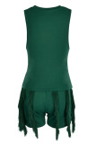 Ink Green Casual Solid Tassel Patchwork O Neck Sleeveless Two Pieces