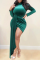 Green Street Solid Patchwork Turtleneck Irregular Dress Dresses