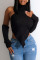 Black Sexy Solid Patchwork Asymmetrical Turtleneck Tops(With Sleeves)