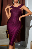 Fuchsia Sexy Solid Patchwork Backless V Neck Evening Dress