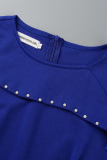 Blue Elegant Solid Patchwork Flounce Beading O Neck One Step Skirt Dresses