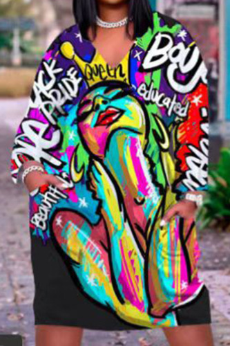 Colour Casual Street Print Patchwork V Neck Dresses