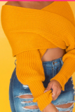Apricot Stylish V-Neck Strapless Sweater