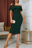 Green Sexy Formal Solid Patchwork Off the Shoulder Evening Dress