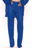 Blue Sexy Solid Sequins Patchwork Straight High Waist Solid Color Bottoms