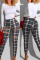 Green Casual Plaid Print Ripped Patchwork O Neck Long Sleeve Two Pieces