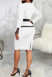 Black Casual Work Solid Patchwork Square Collar One Step Skirt Dresses