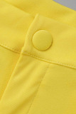 Yellow Casual Solid Patchwork Turn-back Collar Long Sleeve Two Pieces