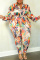 Black Yellow Casual Print Patchwork Turndown Collar Plus Size Two Pieces