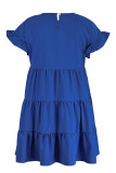 Blue Casual Solid Patchwork Fold Stringy Selvedge O Neck A Line Dresses