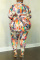 Black Yellow Casual Print Patchwork Turndown Collar Plus Size Two Pieces