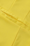 Yellow Casual Solid Patchwork Turn-back Collar Long Sleeve Two Pieces
