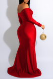 Red Sexy Formal Solid Backless Slit Off the Shoulder Evening Dress Dresses