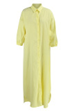 Yellow Casual Solid Patchwork Buckle Turndown Collar Shirt Dress Dresses