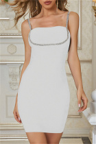 White Sexy Patchwork Backless Spaghetti Strap Sleeveless Dress