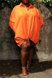Orange Casual Plus Size Solid Patchwork Turndown Collar Shirt Dress