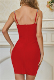 Red Sexy Patchwork Backless Spaghetti Strap Sleeveless Dress