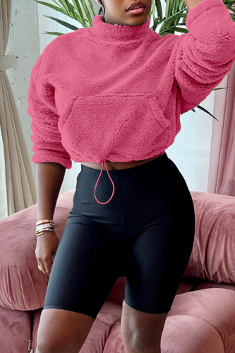 Deep Pink Casual Solid Patchwork Turtleneck Long Sleeve Two Pieces